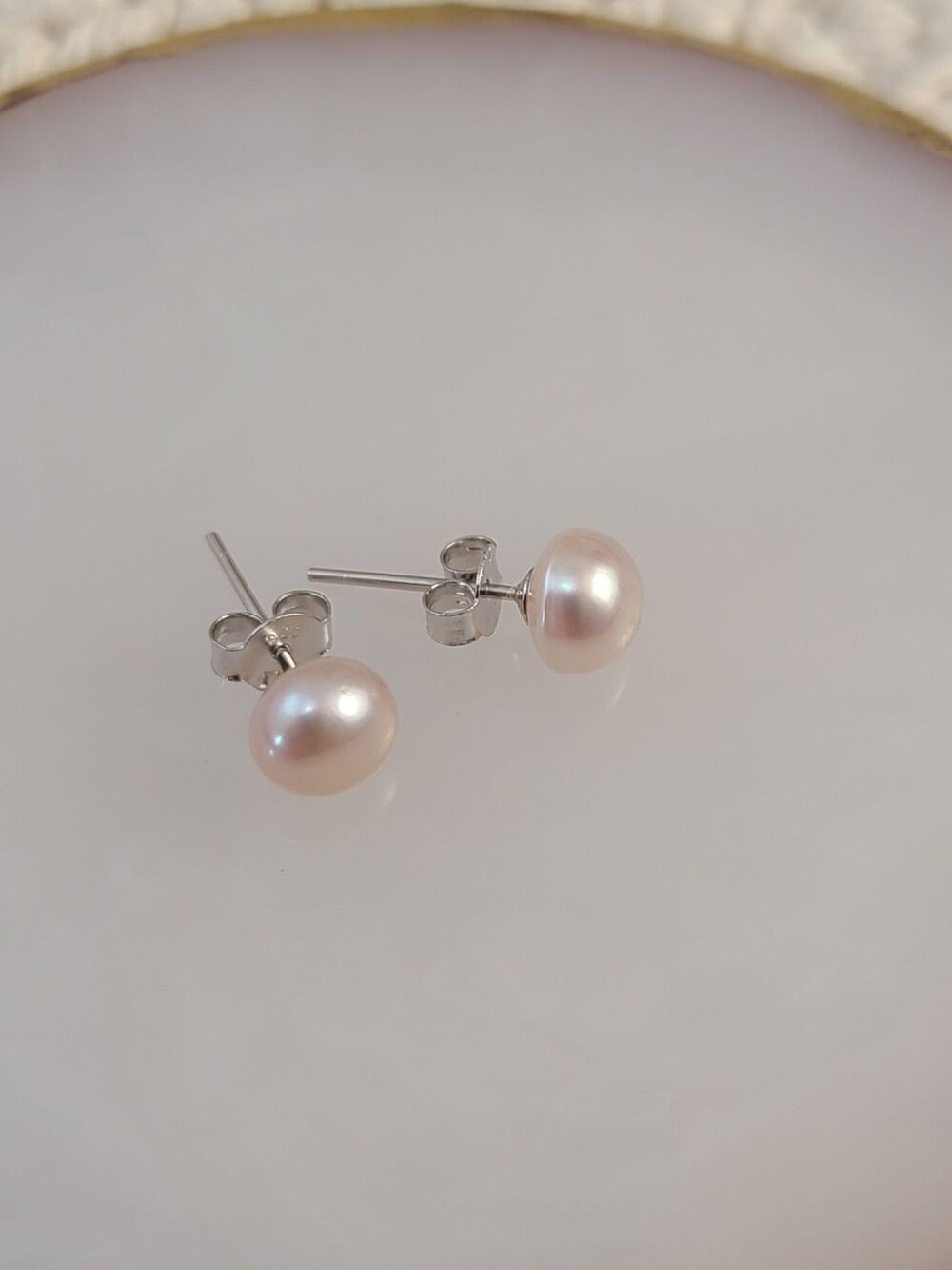 7mm Pink Freshwater Pearl Stud Earrings 925 Sterling Silver NWOT